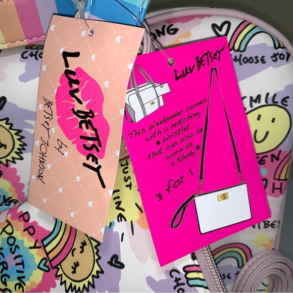 Betsey Johnson “Good Vibes” Weekender Travel Bag with Wristlet/Crossbody Bag - Picture 16 of 16